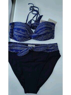 Robin Piccone NWT Underwire Bandeau Bikini Set Women's Medium Blue Medallion